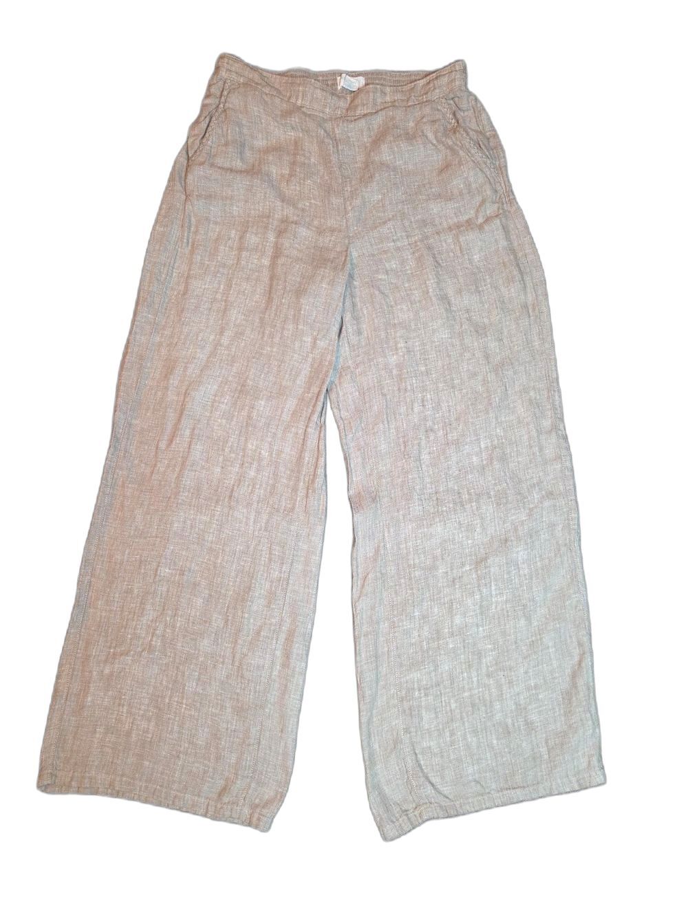 Cynthia Rowley Light Beige Wide-Leg Linen Pants - Women's Comfort Fit 100% Linen